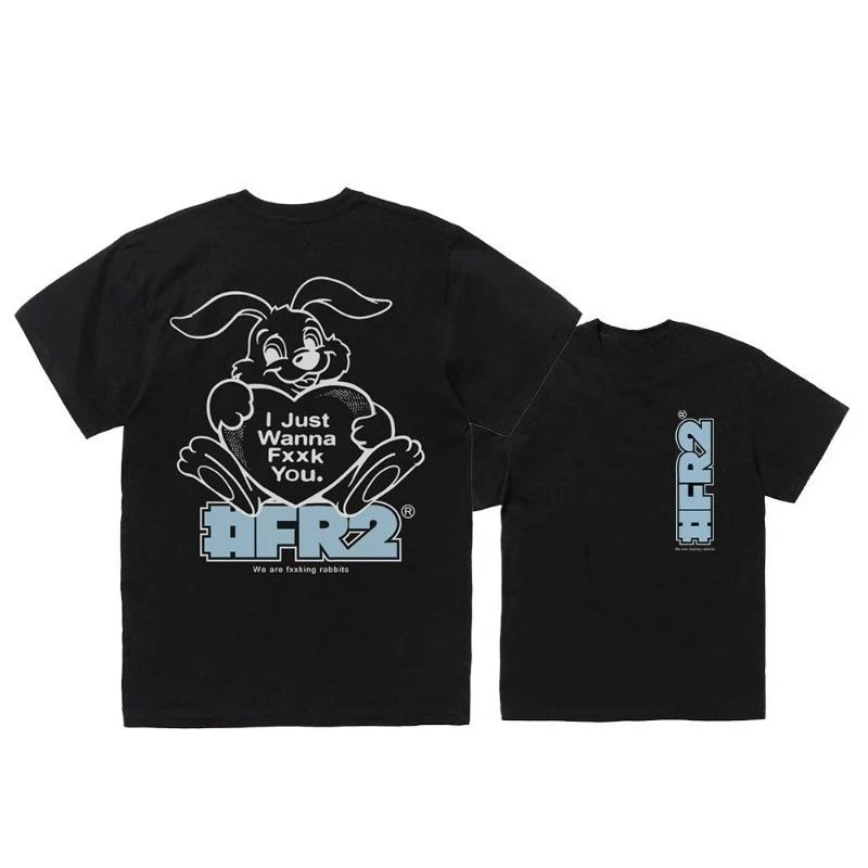 

Niche Trendy Brand StealYourHeart Stealing Heart White Rabbit Male and Female Couples Versatile Cotton Printed Short Sleeve