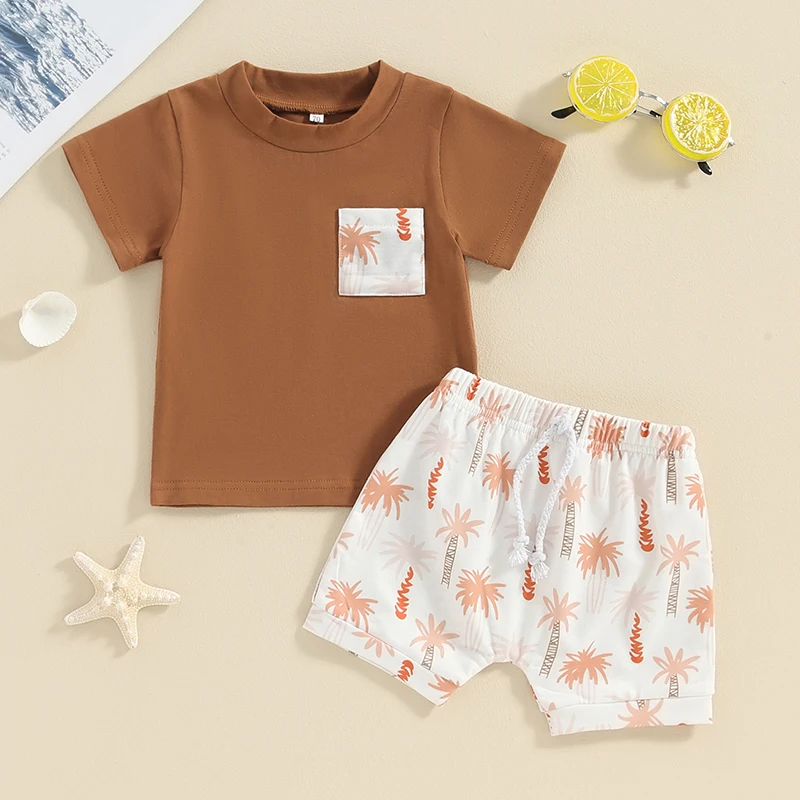 

Toddler Baby Boys Summer Outfits Animal Print Short Sleeve T-Shirt and Elastic Shorts for 2 Piece Holiday Clothes Sets