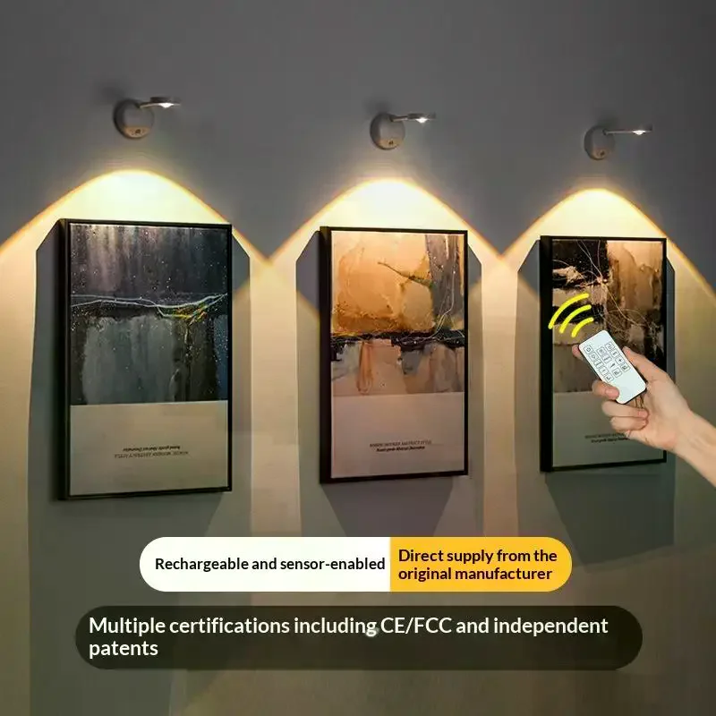 

USB Rechargeable Intelligent Human Sensing Wireless Wall Light Dimmable Led Spotlight For Lighting Reading Restaurant Hotel Bar