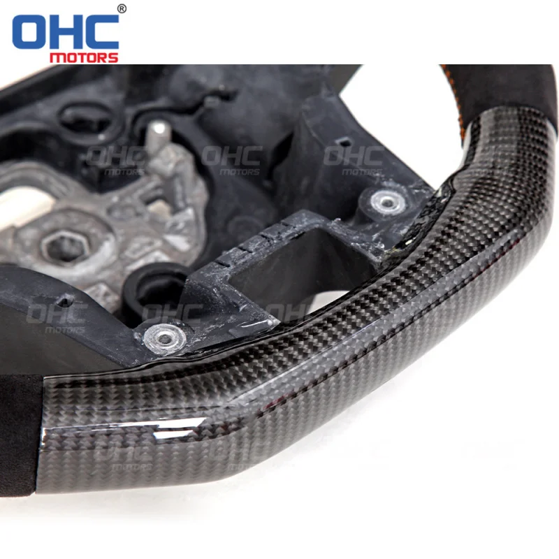 For Ford Everest, suede + carbon fiber, orange positioning line car steering wheel modification