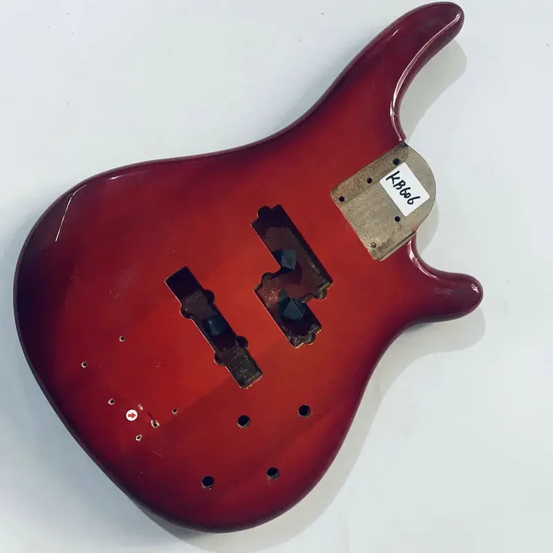 kB606 Trensparent Red Color Custom Bass Body in Solid Wood Replace and DIY Right Hand Surface Damages PJB Active Pickups