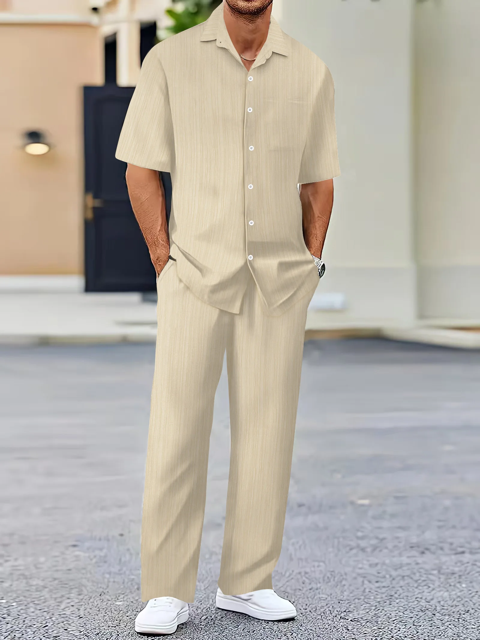 Traje de verano para hombre, camisa de manga corta de estilo Hawaiano, pantalones de chándal informales, ropa de playa de dos piezas, 2024