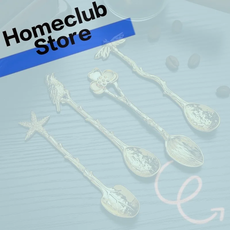 

1Pc Metal Dessert Coffee Spoon Vintage Carved Dragonfly Branches Leaves Shape Ice Cream Cake Dessert Milk Mixing Kitchen Gadgets