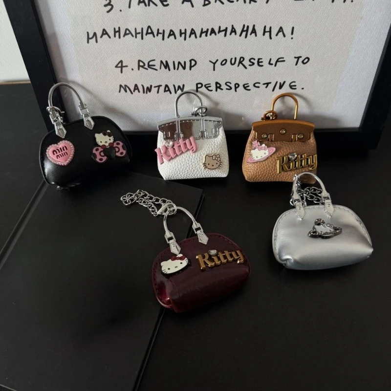 Kawaii Sanrio Anime Hello Kitty Bag Pendants Cute Cartoon PU Keychains Decorative Lovely Doll Birthday Toys for Girls Boys