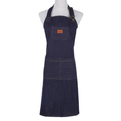 Denim Chef Apron for Men Unisex Cooking Kitchen BBQ Grilling Aprons for Women Work Shop Server Bib Apron Jean Smocks Adjustable