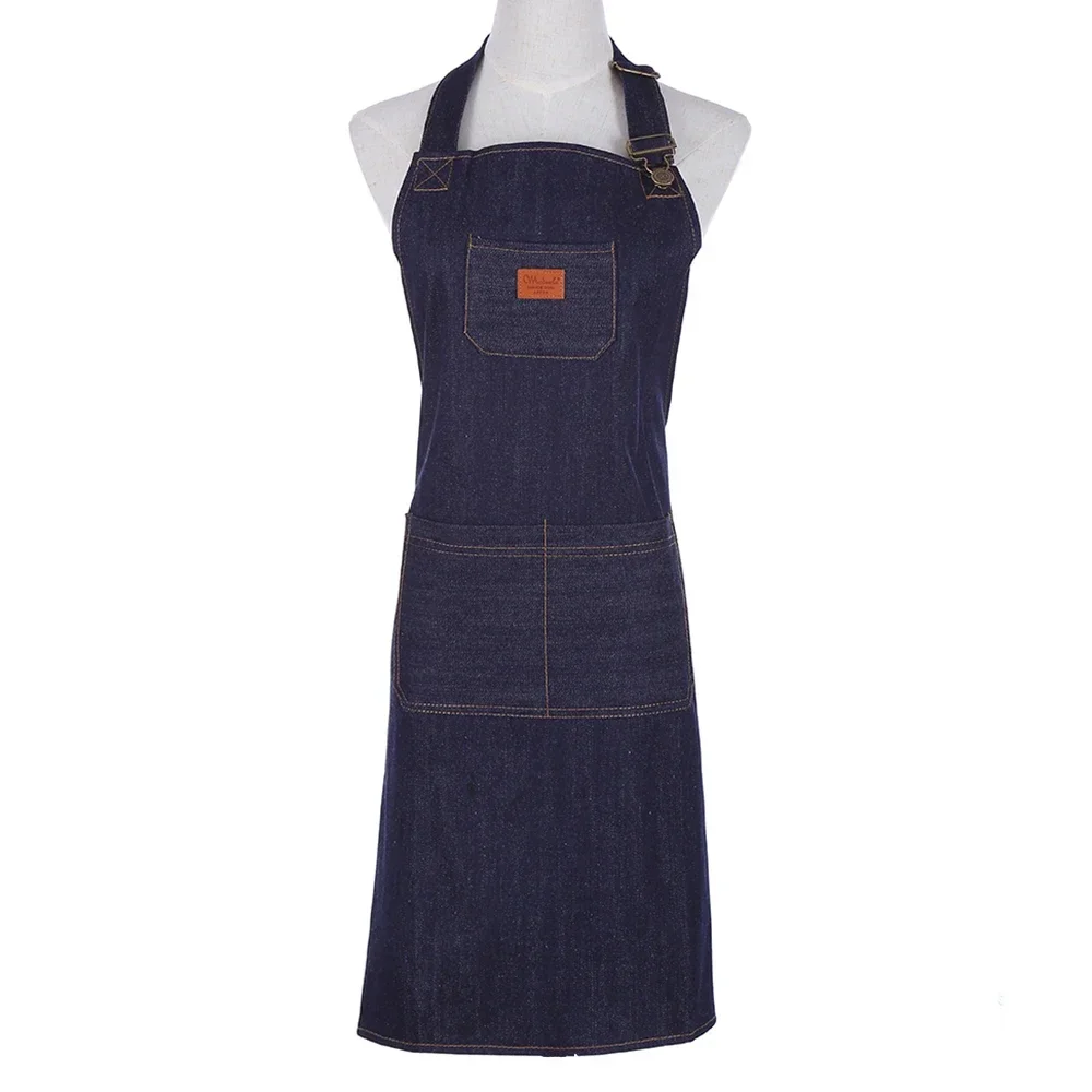 Denim Chef Apron for Men Unisex Cooking Kitchen BBQ Grilling Aprons for Women Work Shop Server Bib Apron Jean Smocks Adjustable