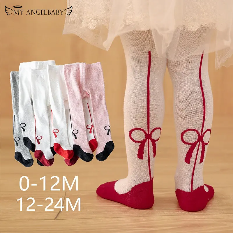 2024 Children Tights Soft Cotton Princess Baby Girls Bowknot Pantyhose Kids Infant New Year Gifts Tights For 1-8Years