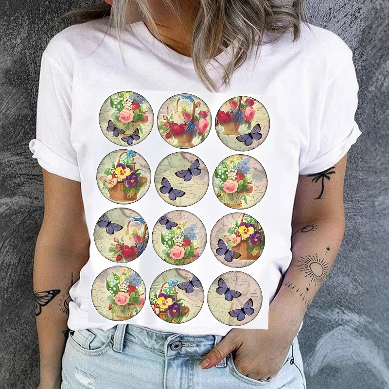 Cactus Cartoon Sweet Lady Street Fashion Dress Printed T-shirt Aesthetic Clothes Women Clothing Tops Summer polyester fiber