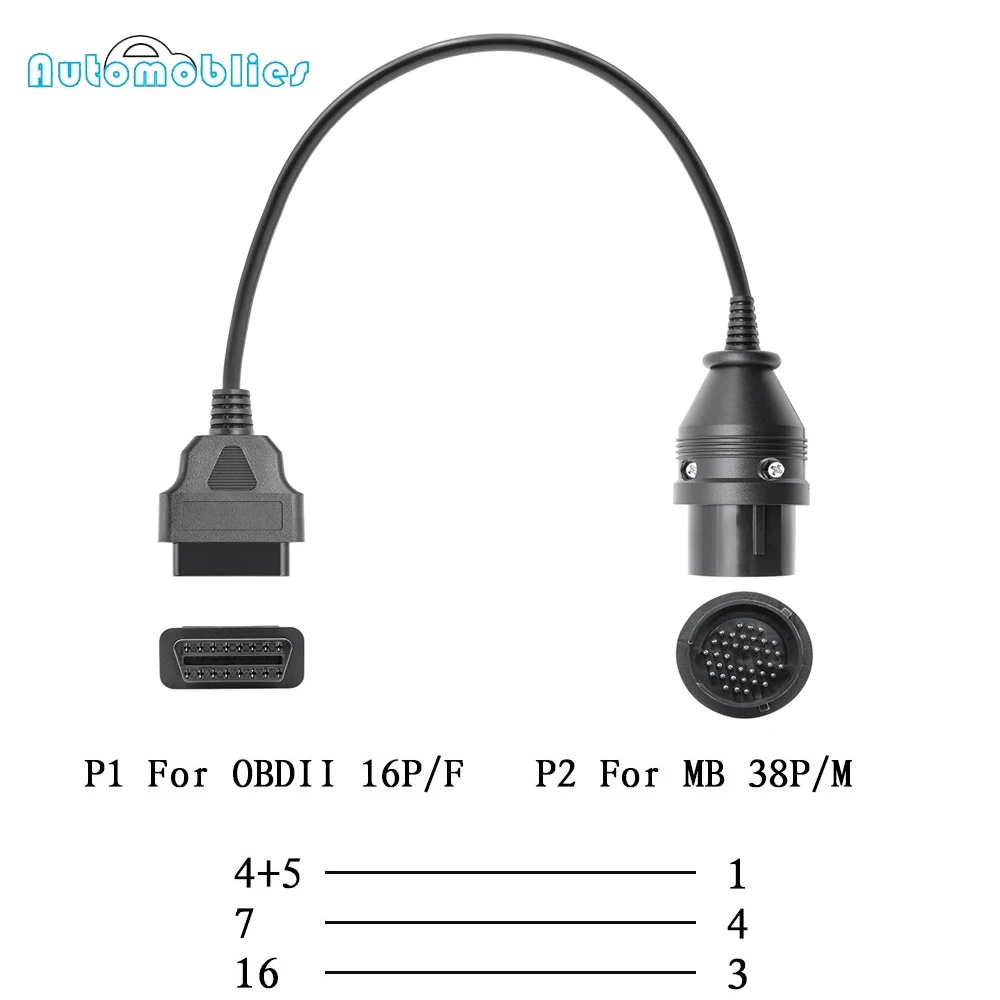 For Mercedes 38Pin OBD Cable Adapter 38Pin to 16Pin Female to Male OBDII Connector MB 38 Pin Diagnostic Tools