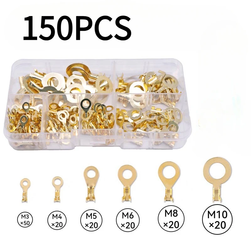 150PCS-box M3/M4/M5/M6/M8/M10 Ring-Terminal Wire Quick Connector Terminal Brass Crimp Terminal