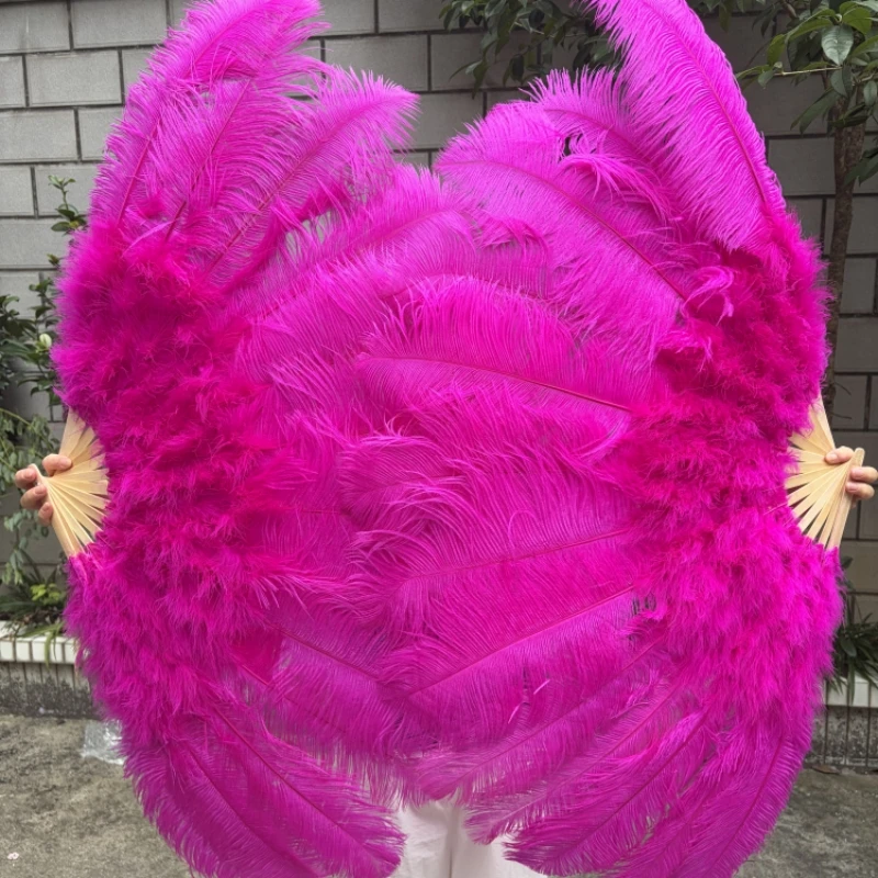 

Rose Red Natural Ostrich Feather Fan Handheld Dance Folding Big Plumes Fan for Stage Performance Party Show Props 13 Sticks