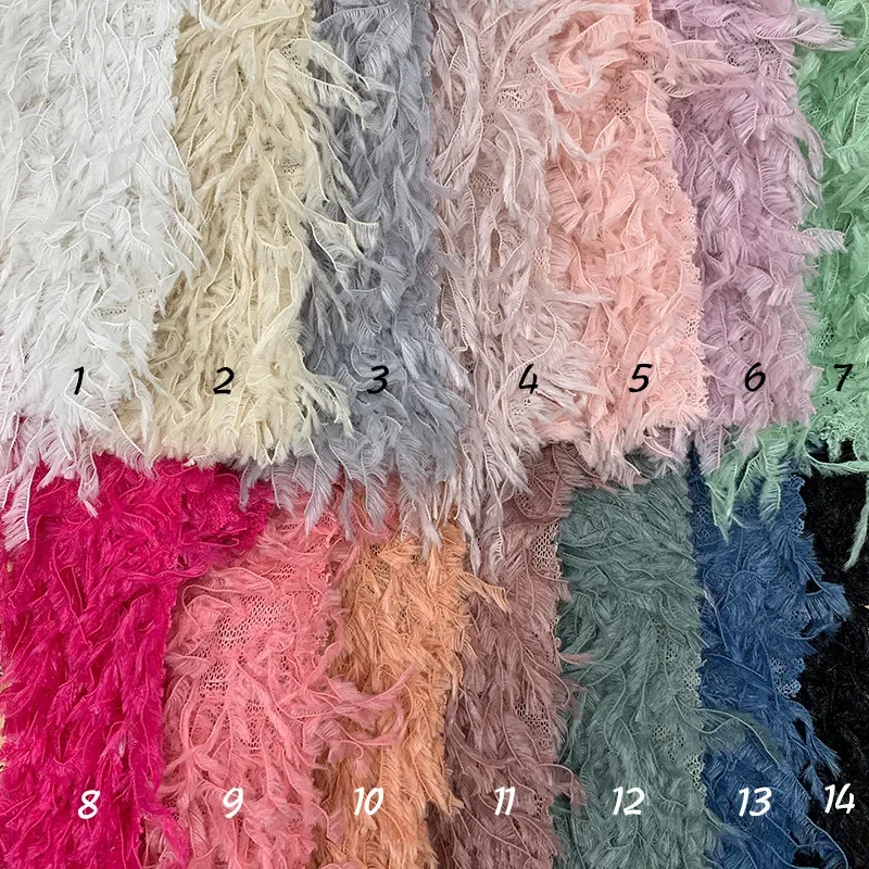 Chemical Cilyl Plush Mesh Fabric Tassels Breathable Wide Spring Summer Fitted Dress Draped Feather Fashion Wholesale Fabrics