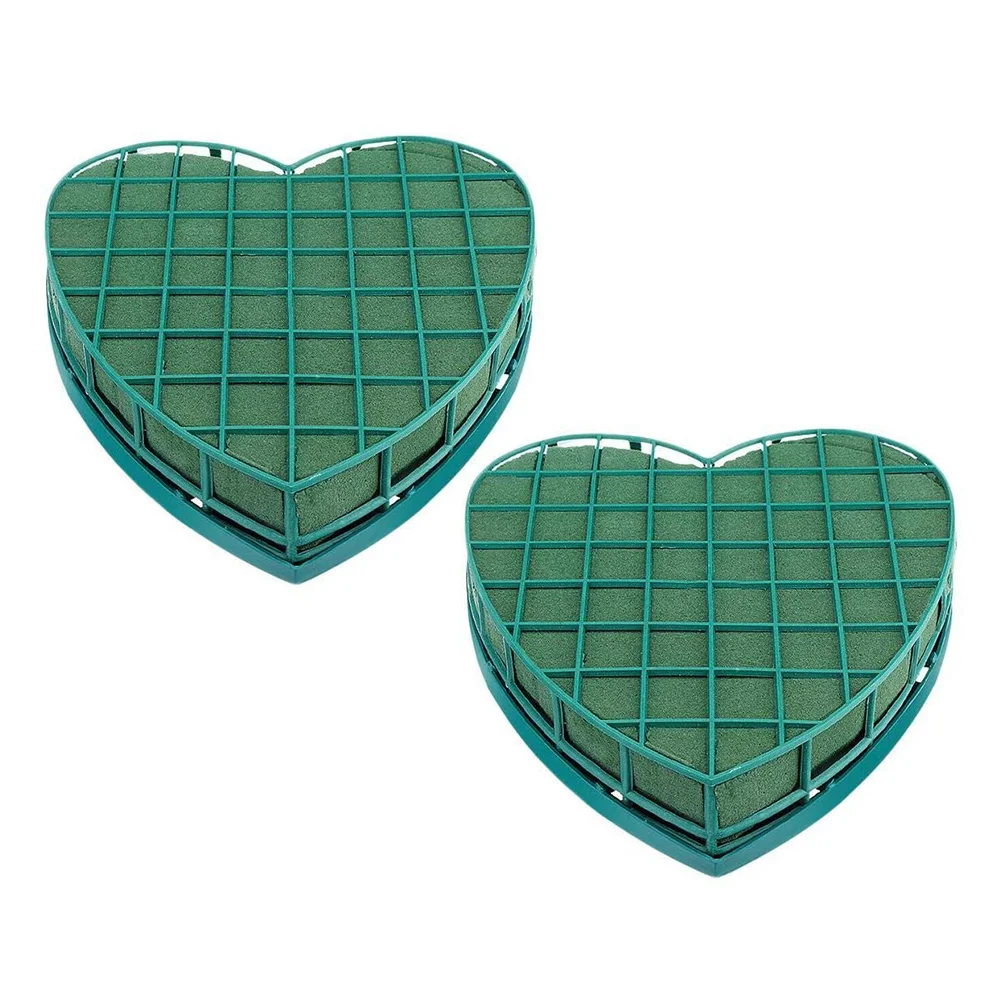 

2 Pcs Dried Flowers Heart-Shaped Mud Floral Tray DIY Arrangement Sucker Wedding Car Supply Decor Green with Plastic