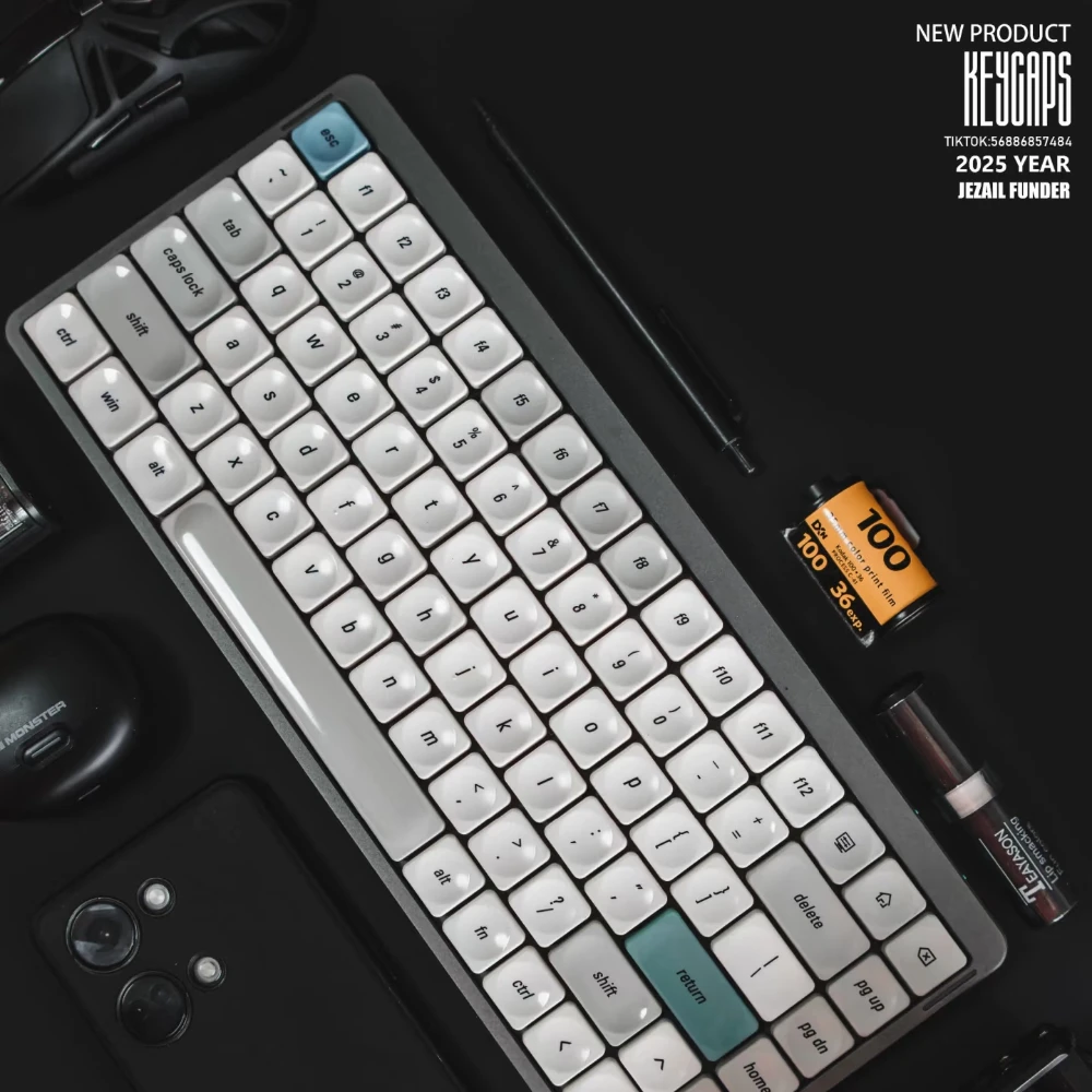 Déamani Vu Theme Low Profile Keycap PBT Custom Simple Retro Grey Keyboard Cap Original Office Gaming KeyCap für mechanische Tastatur