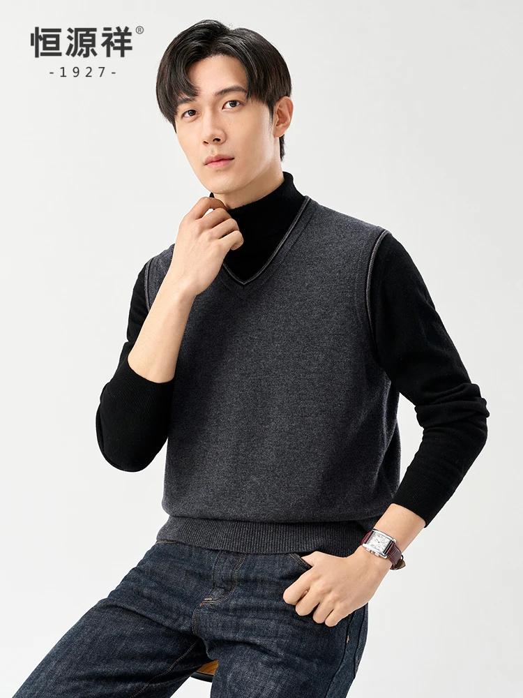 100% Pure Wool V-Neck Sleeveless Men's Vest Warm Fashionable Autumn Winter New Style Clothing Standard Fit Inner Wear by Hong...