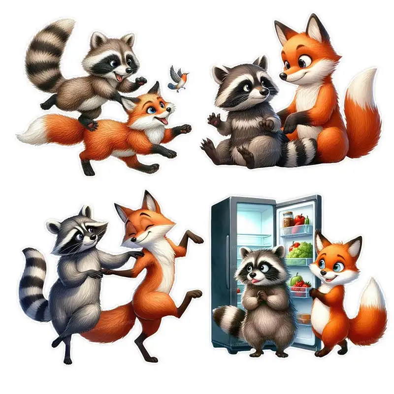 

Friendship Fox and Raccoon Wall Sticker Bathroom Toilet Decor Living Room Cabinet Refrigerator Home Decoration Decals S452