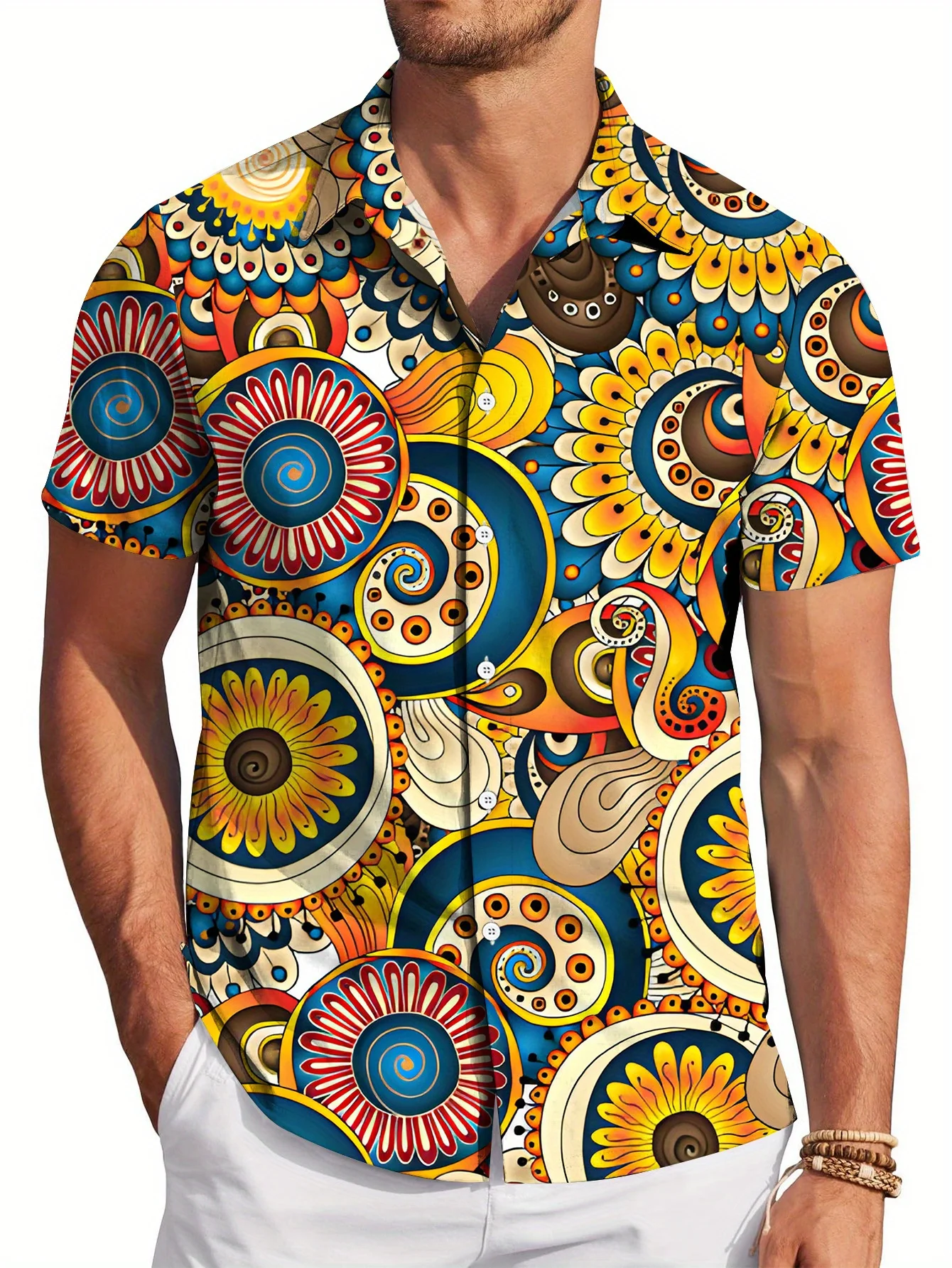 

Men's Paisley Button-Up Shirt - Lightweight Summer Shirt with Classic Point Collar, Easy-Care Button-Up Blouse for Beach, Office