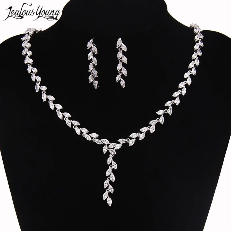 Leaf Crystal Brides Jewelry Sets Silver Color Rhinestone Necklace Sets Wedding Jewelry For Women Bijoux Mariage AS070