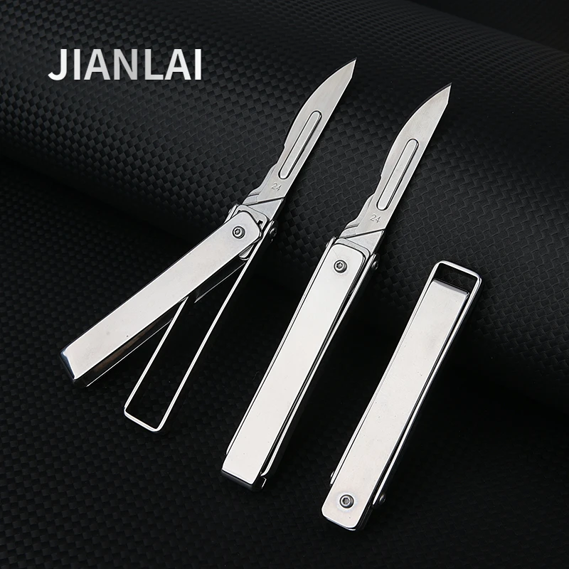 

Stainless Steel Folding Scalpel Portable Mini Key Chain EDC Outdoor Box Opening Pocket Knife with 10 Replaceable 24 # Blades