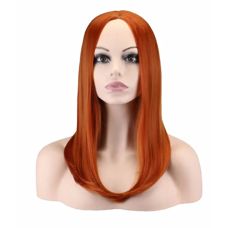 

FC6QQXCAIW Women Medium Long Straight Cosplay Dark Orange 50 Cm Synthetic Hair Wigs@FC8！
