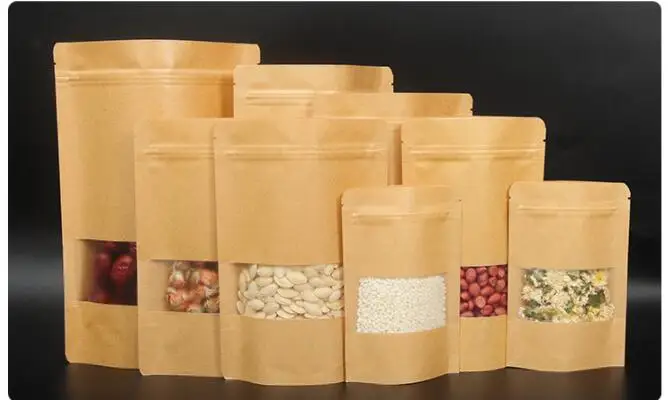 

Standup kraft paper bag with matt window and zipper for food, paper ziplock bag 100pcs/lot