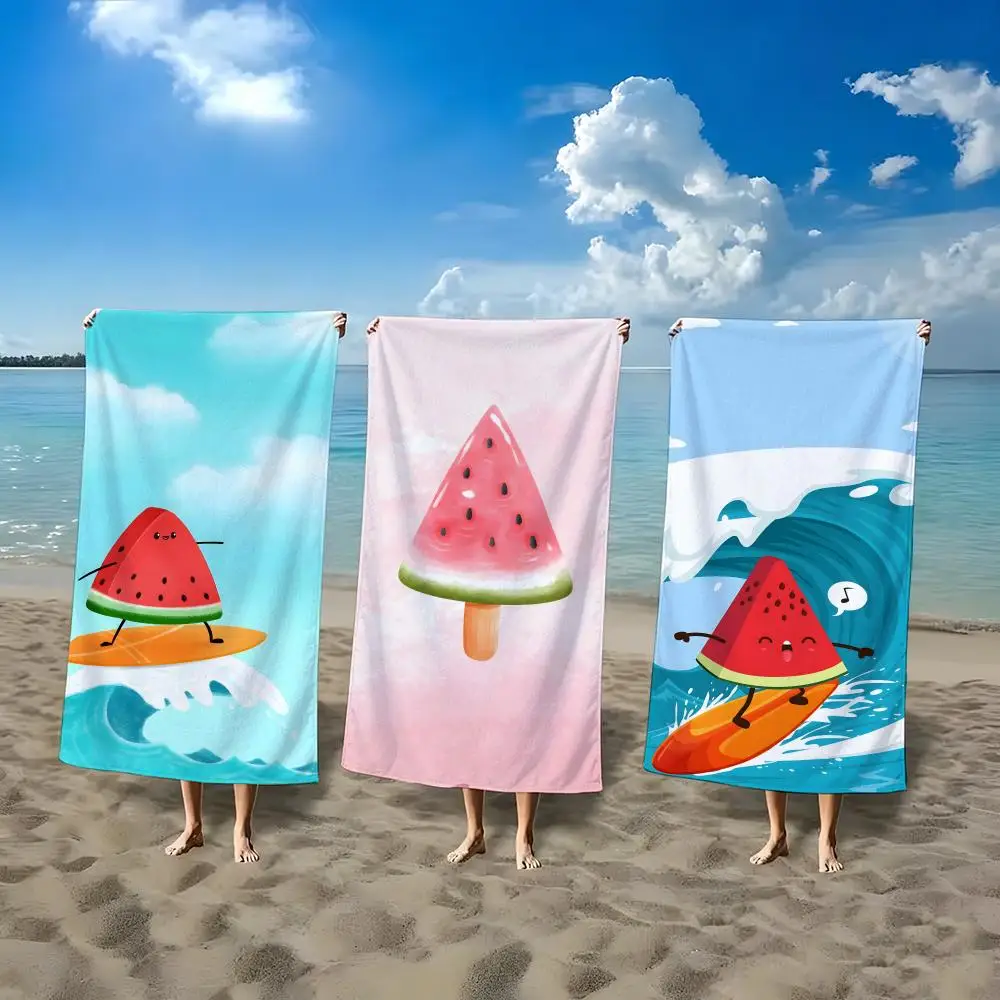 Cute Watermelon Surfboard Illustration Towel ultra-fine fiber quick drying absorbent bath towel, outdoor swimming sports towel