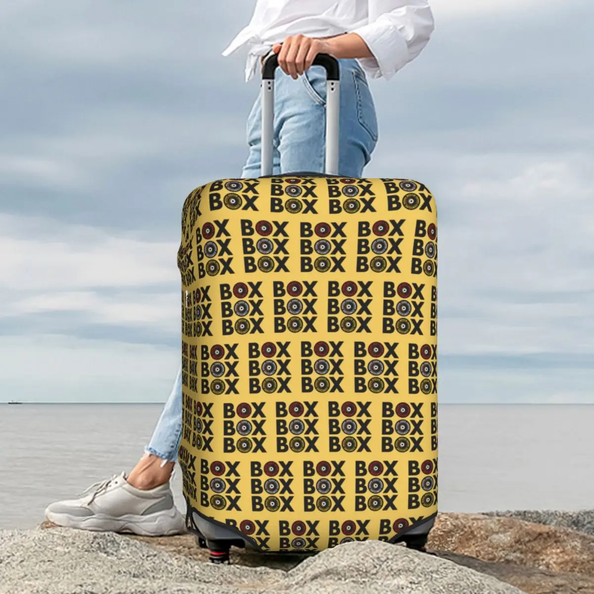 

Box Box Box Infographic F1 Tyre Compound Design Suitcase Cover Protection Elastic Trip Luggage Protector Covers for 18-32 Inch