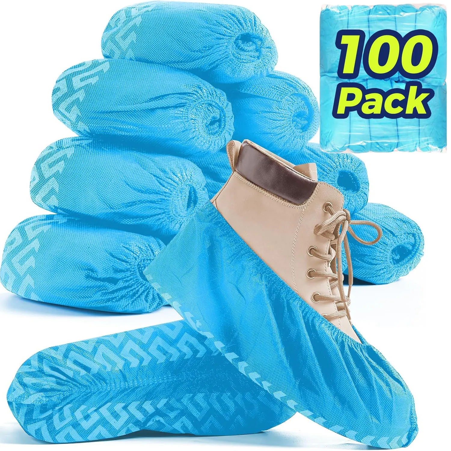 Paquet de 100 couvre-chaussures jetables antidérapantes en tissu Non tissé noir couvre-bottes pour l'intérieur respirant antidérapant Durable botte