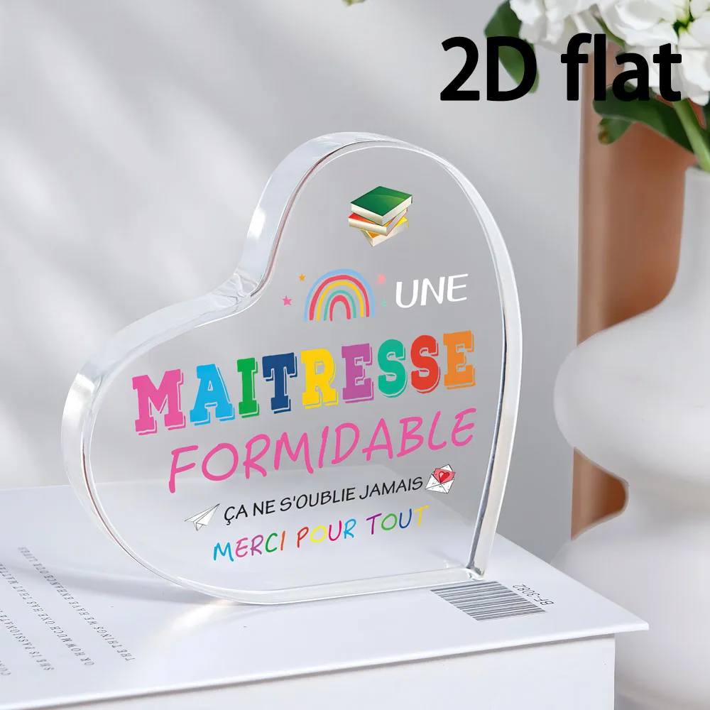 Effet acrylique/motif 1 pièce cadeau pour enseignant français, Plaque acrylique 2D cadeau pour enseignant d'école fin de l'année merci pour enseignant,