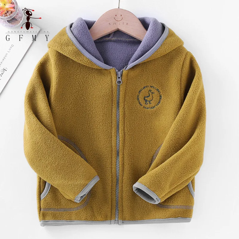 2022 gfmy brand suitable for boys and girls polar fleece material coat with hat 3-18 years warm children\'s coat