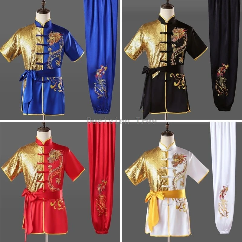 5colors new children's short sleeved kung fu uniform kids' stage performance wushu set boys' chinese breathable clothing set