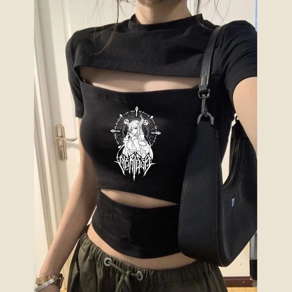 Hololive cropped top girl vintage emo cheap meme baddie top tees vintage dollette korean fashion gothic jojifuku