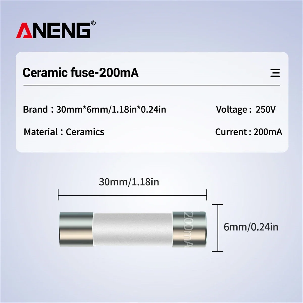 Ceramic fuse tube  6X30mm 10*200mA +10*20A