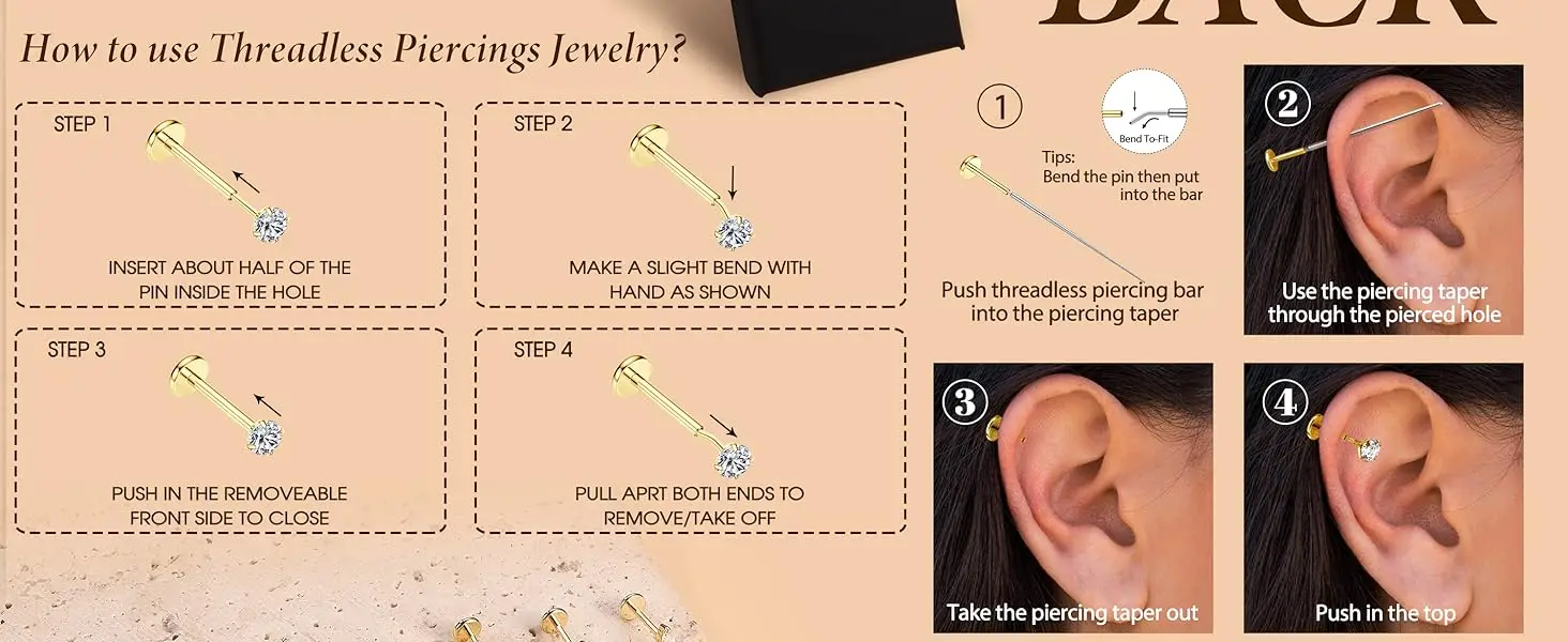 Drperfect Gewindelose Flache Ohrstecker aus 316L Chirurgenstahl, Knorpel-Ohrringe, Nasenringe, Helix-Labret-Piercing-Schmuck – Detail 6