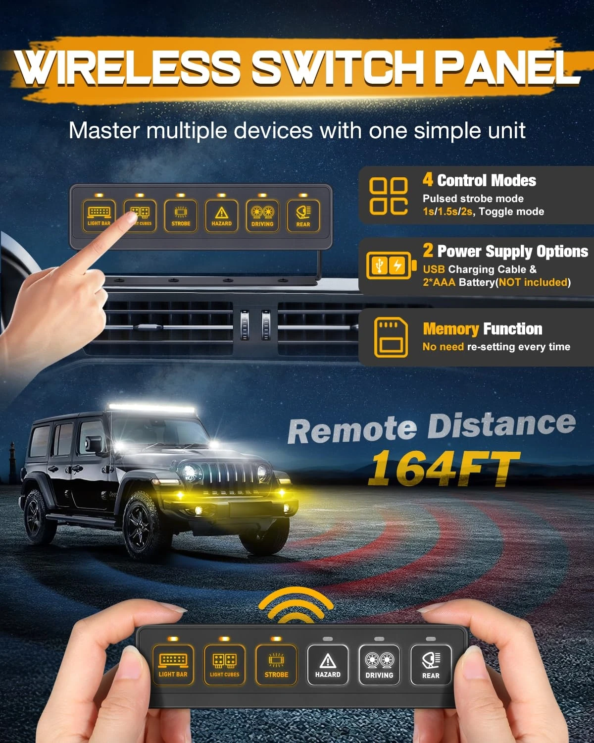 6 Gang Wireless Switch Panel Circuit Control Box For Auxiliary Light LED Light Bar 12/24V Car Marine Trucks ATV Boat Offroad RV