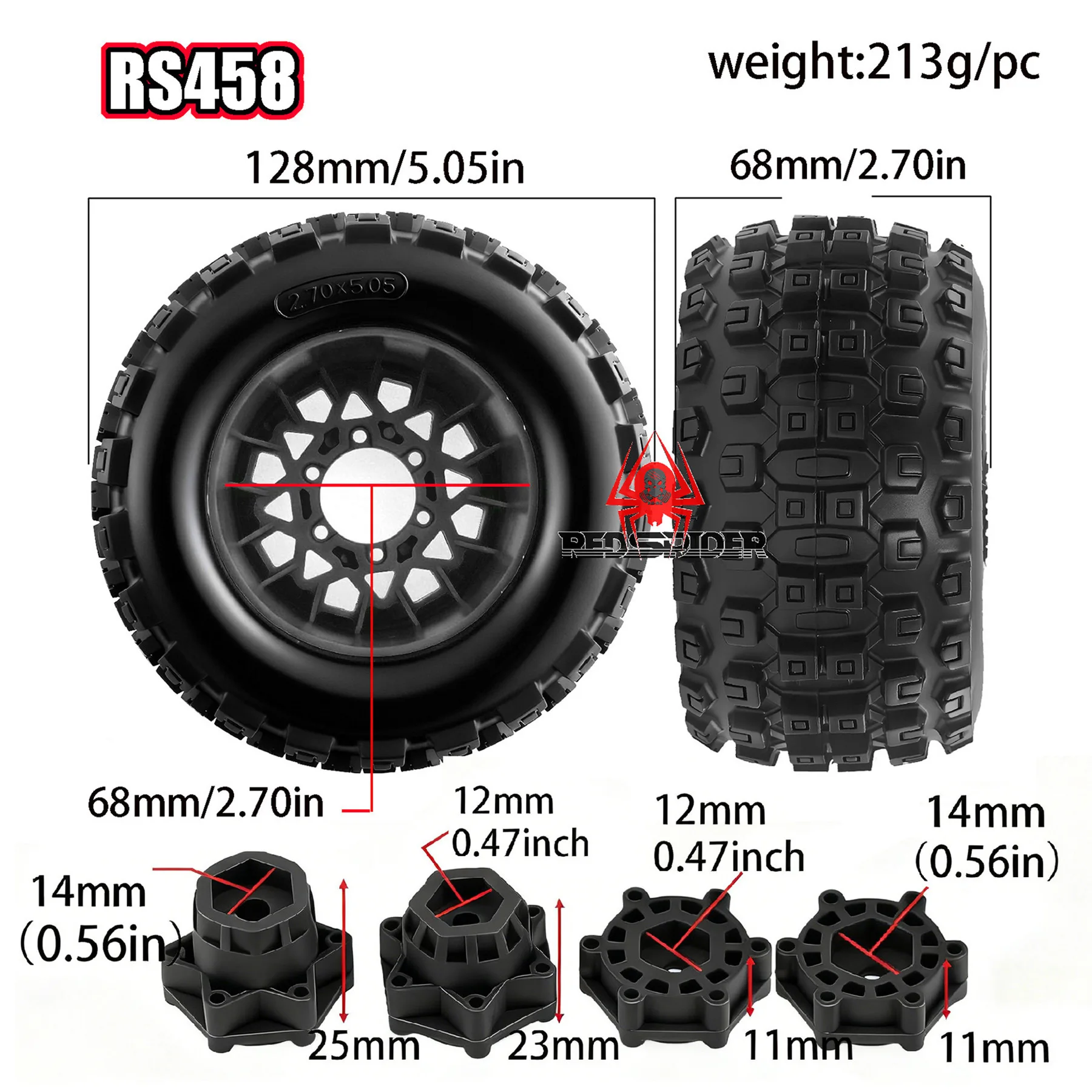128mm Buggy Tires 12mm 14mm Wheel Hex Hub for ARRMA 1/10 Senton VORTEKS BIG ROCK GRANITE for TRAXXAS Upgrade Parts Kit RC Car
