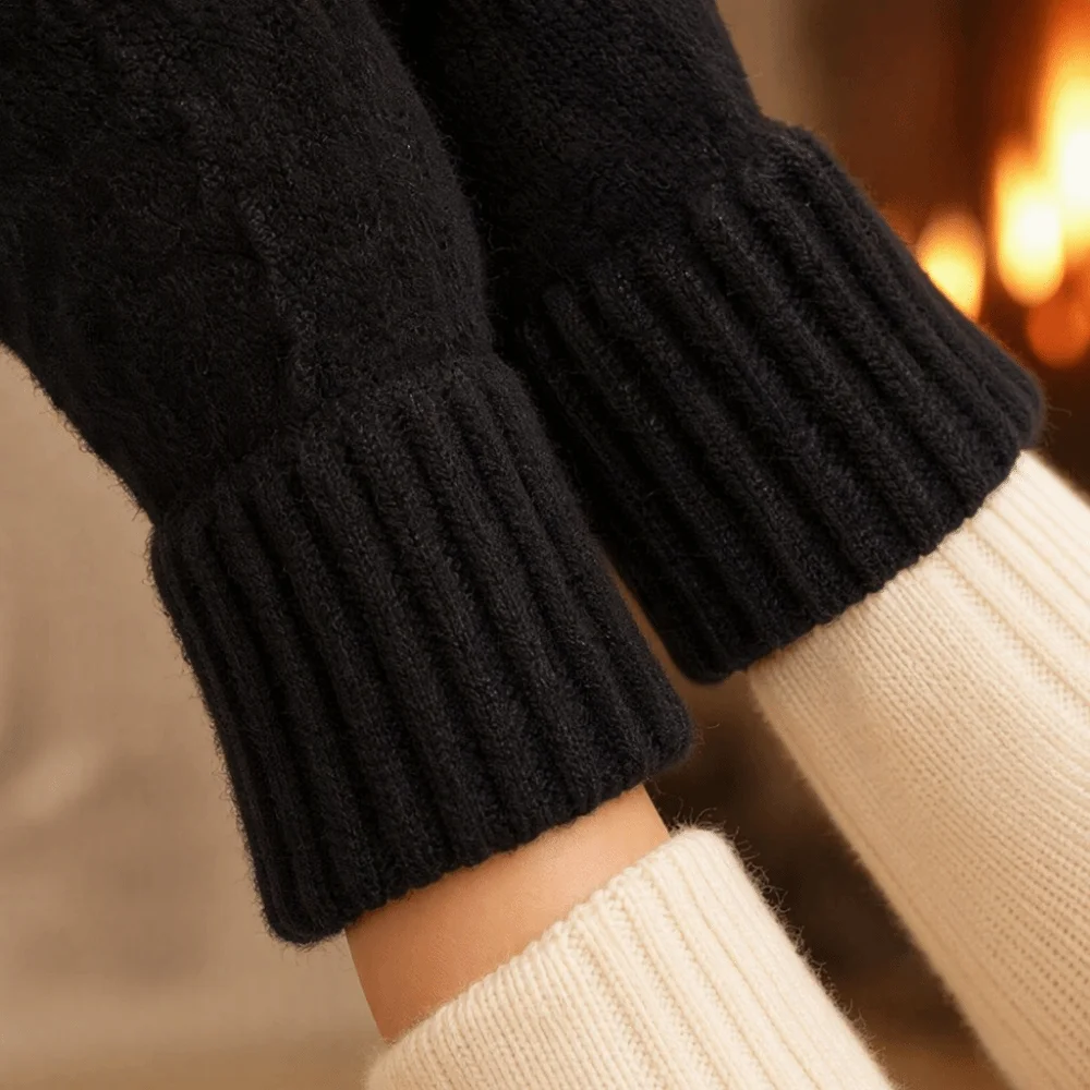 Double Layer Knitted Touchscreen Gloves Thickened Soft Winter Driving Gloves Stretch Windproof Unisex Warm Mittens Hiking