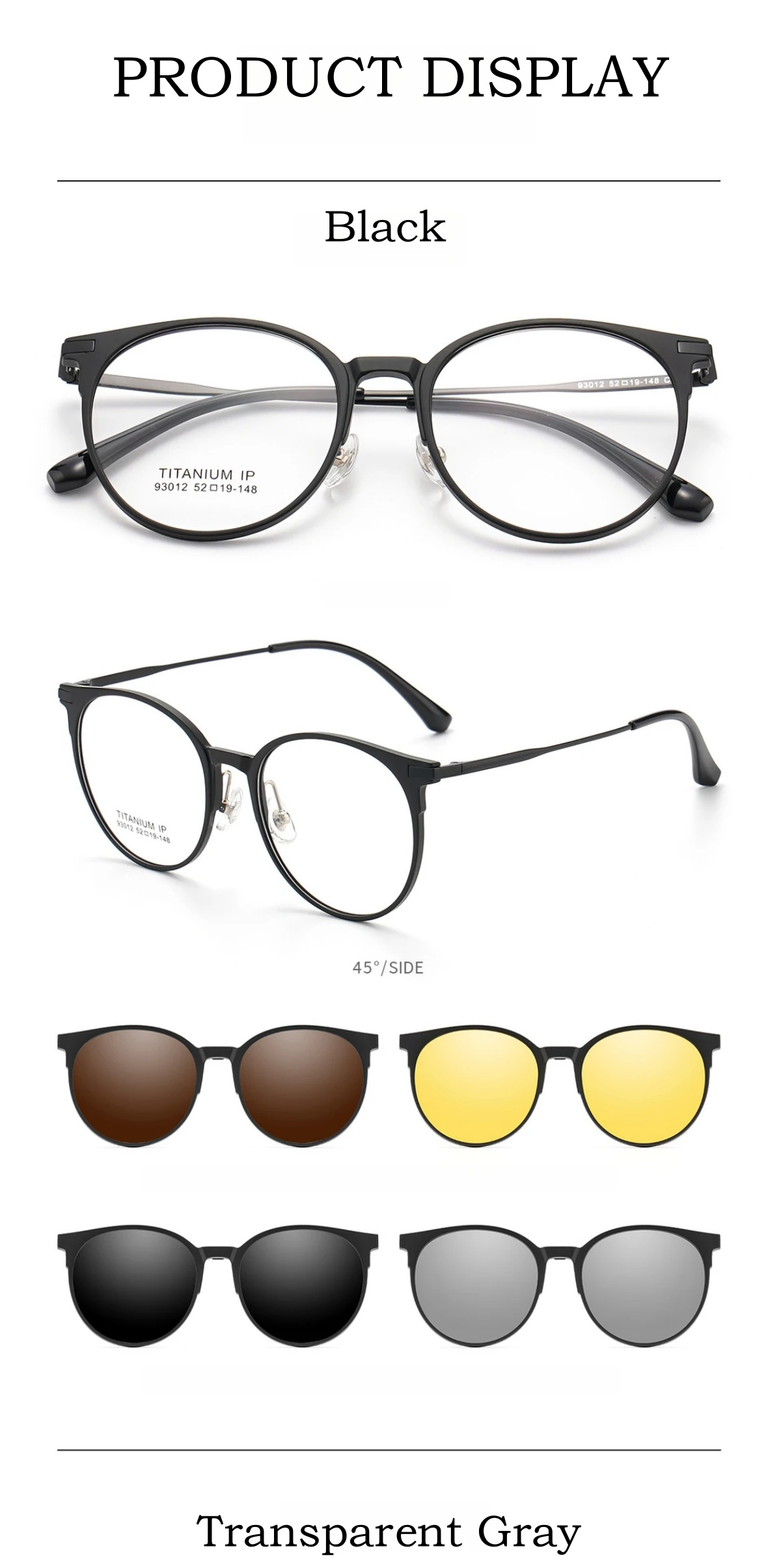 YIMARUILI 1+4 Retro Runde Magnetische Clip-On-Brille für Damen und Herren TR90 Reines Titan Optisches Brillengestell – Detail 9