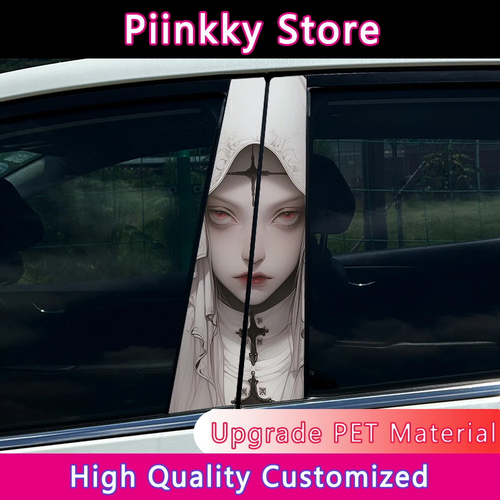 Gothic Bride Nun Sister Car B Pillar Waterproof Auto Stickers Center Column Decoration Cover Scratches DIY Sunscreen Decals