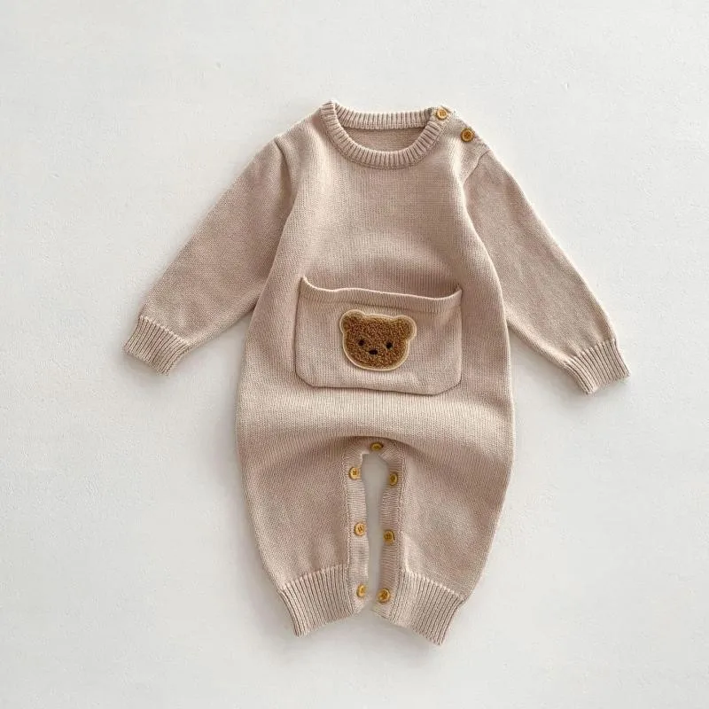 Miniainis Autumn Winter Baby Knitted Long Sleeved Jumpsuit Girl Cartoon Romper Boys O-neck Sweater Bodysuit Kid Leisure Clotthes