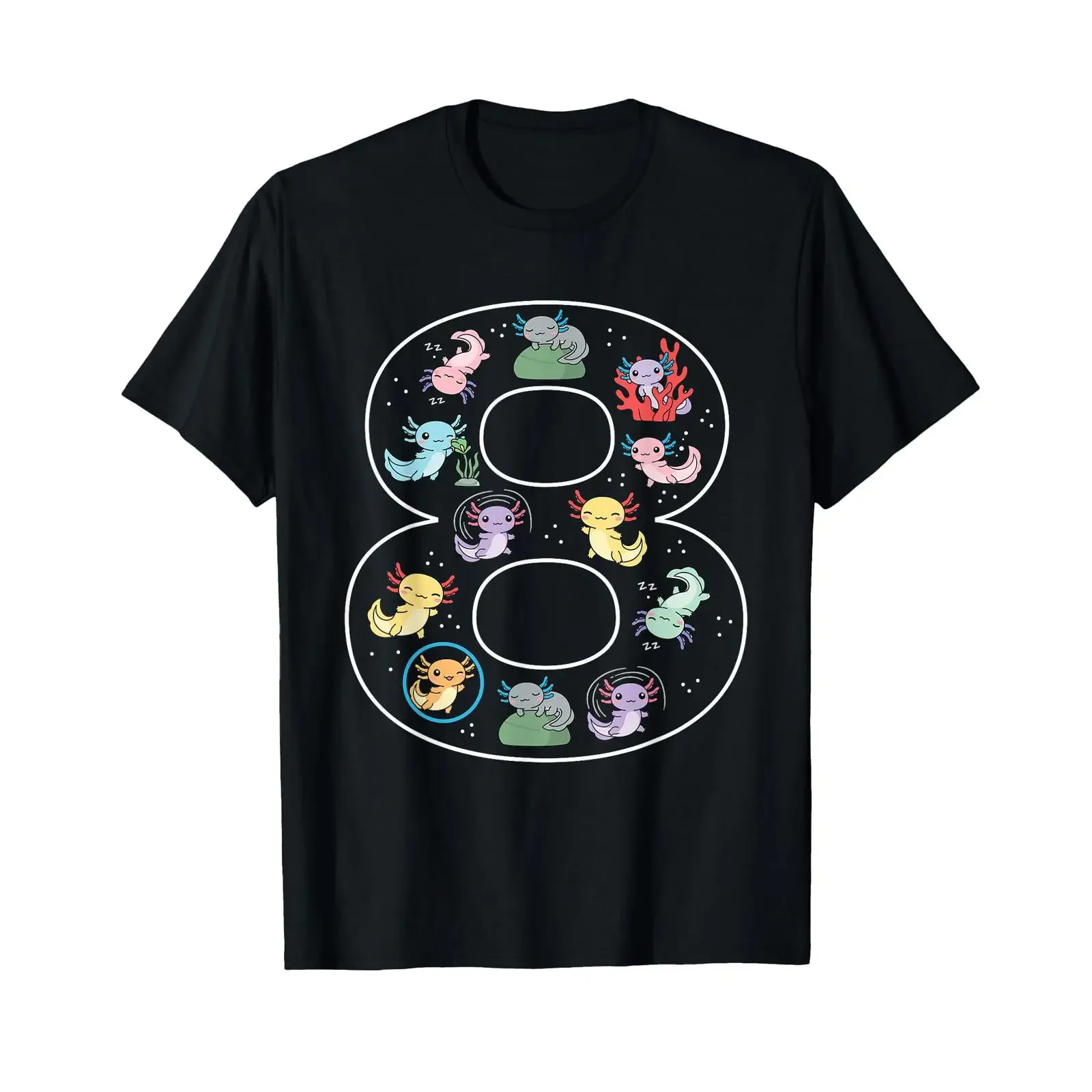 8th Birthday 8 Year Old Axolotl Boys Girls Cute T Shirt vintage Washed Breathable designer clothes Casual Stretched graphic