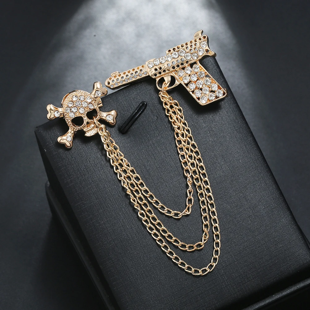 حجر الراين الجمجمة بروش دبوس للرجال النساء البدلة اكسسوارات فستان كليب التلبيب دبوس طوق سلسلة سترة كليب دبابيس الموضة #1