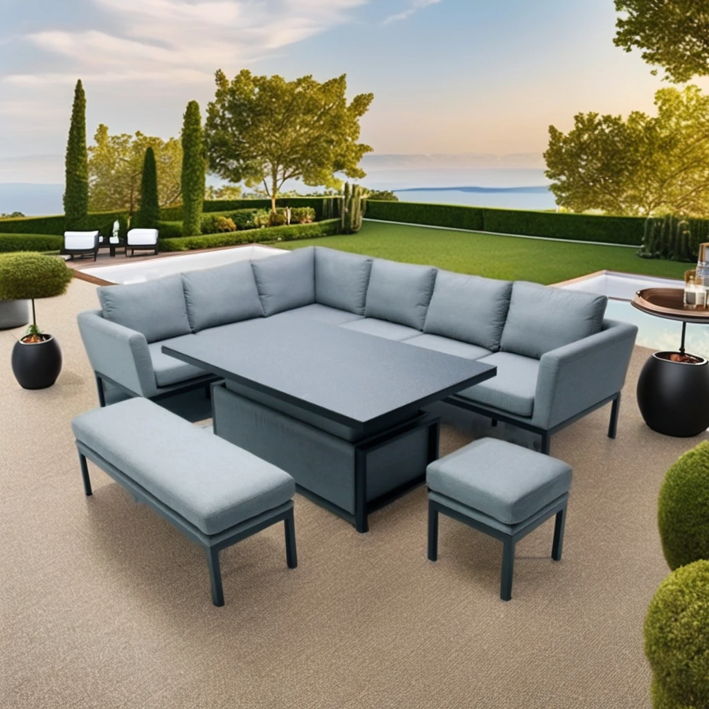 

Patio Modern Table and Chair Set Outdoor L Shape With Ottoman Sofa Set