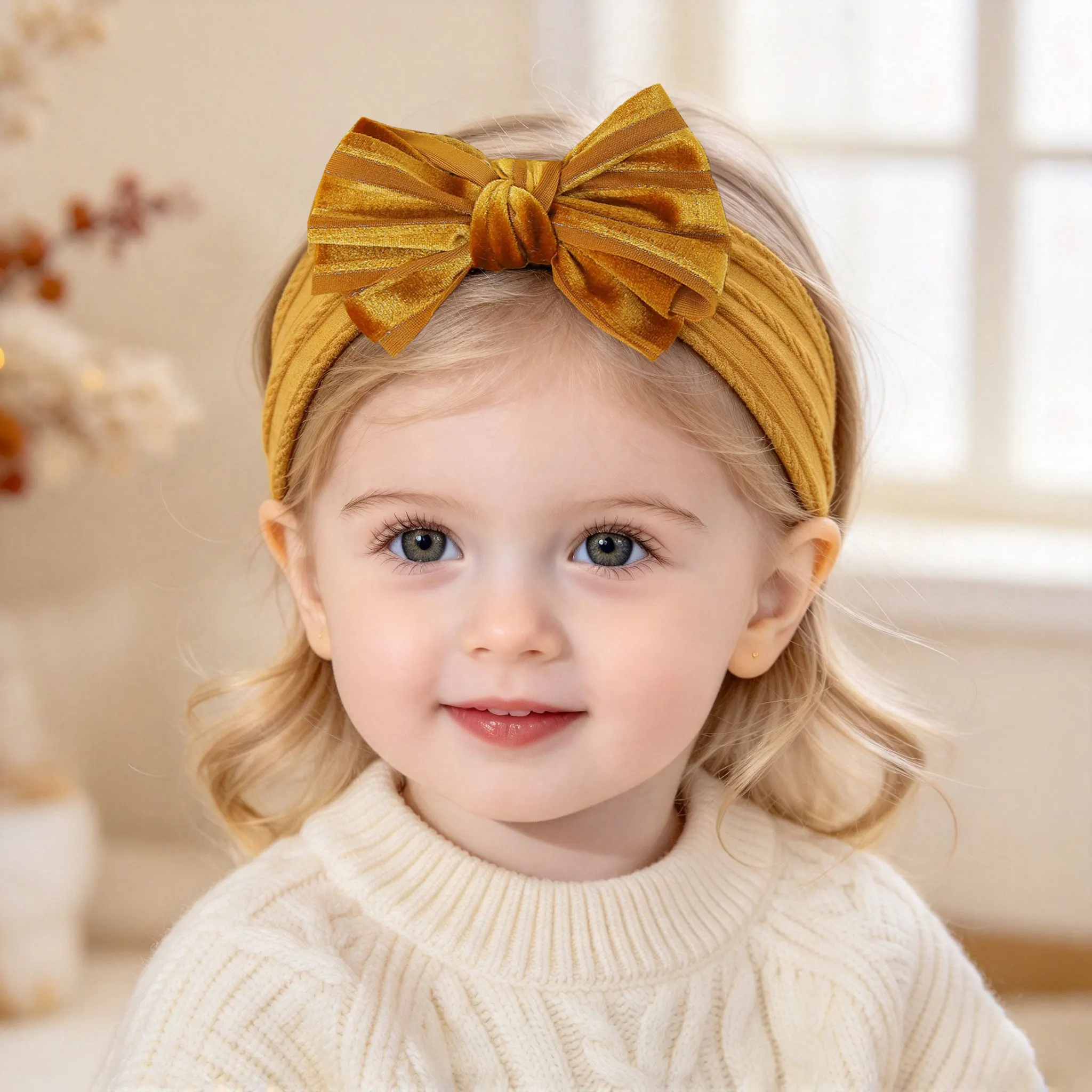 Baby Bows Headband Soft Elastic Velvet Bow Children's Hair Bands Cable Knit Kids Headwear Cute Baby Hair Accessories for Girls