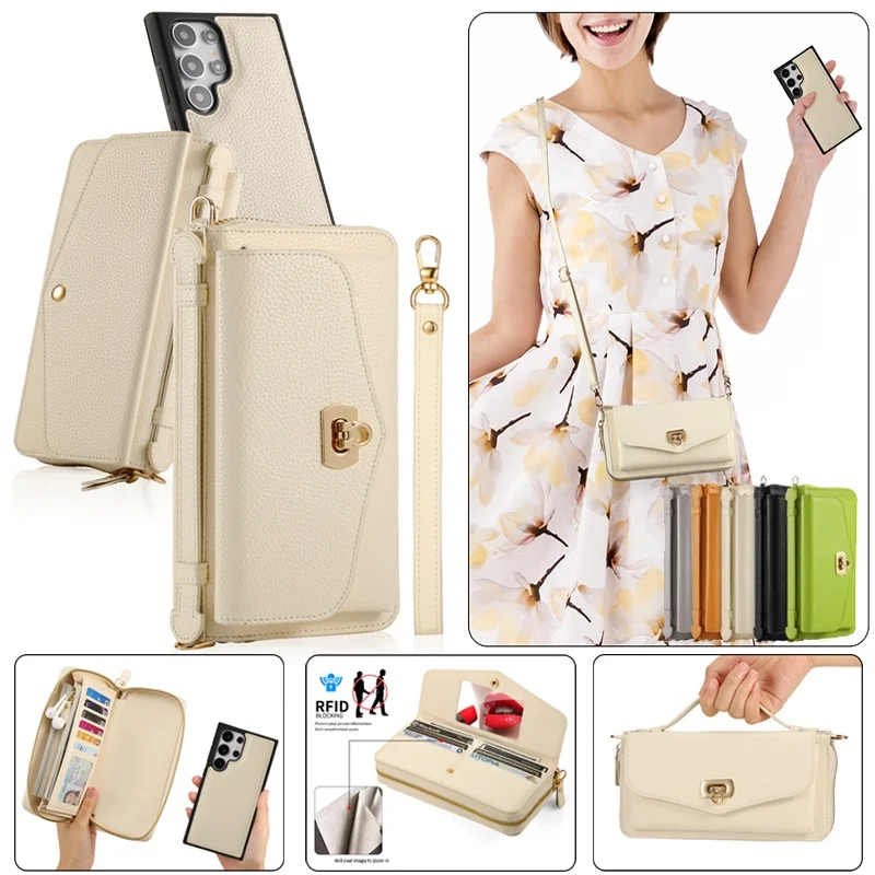 Lanyard Leather Wallet Phone Case for Samsung Galaxy S26 Plus S25 Ultra S24 S23 S22 Note 20 2 IN 1 Detachable Cards Holder Cover