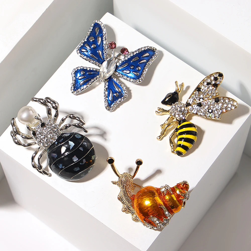 ALLYES Luxury Rhinestone Brooches for Women Elegant Colorful Enamel Snail Bee Spider Butterfly Brooch Lapel Pins Jewelry Gifts