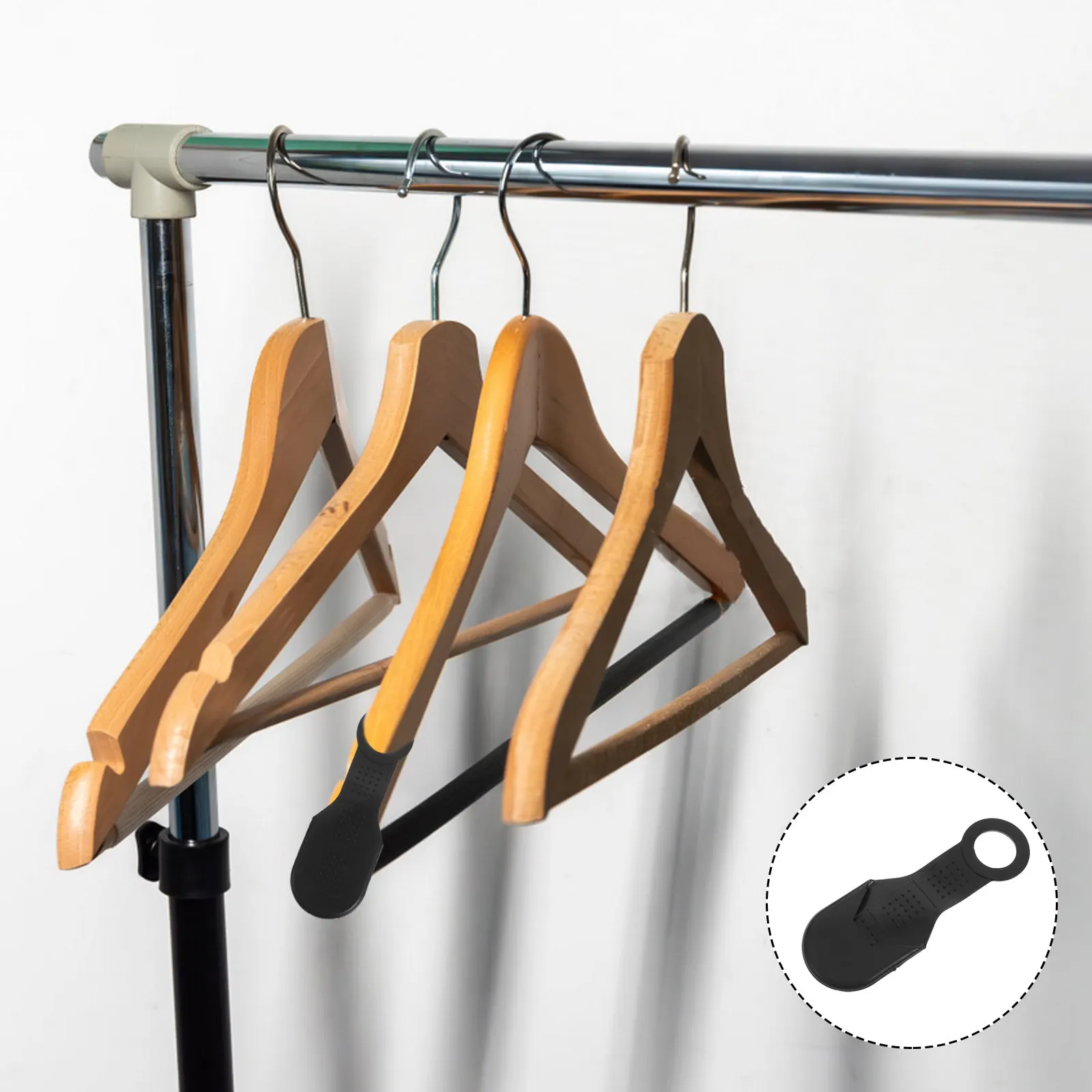 100Pcs Black Silicone Non-Slip Hanger Strips Elastic Grips for Wood Metal Plastic Clothes Hangers Wardrobe Laundry Closet