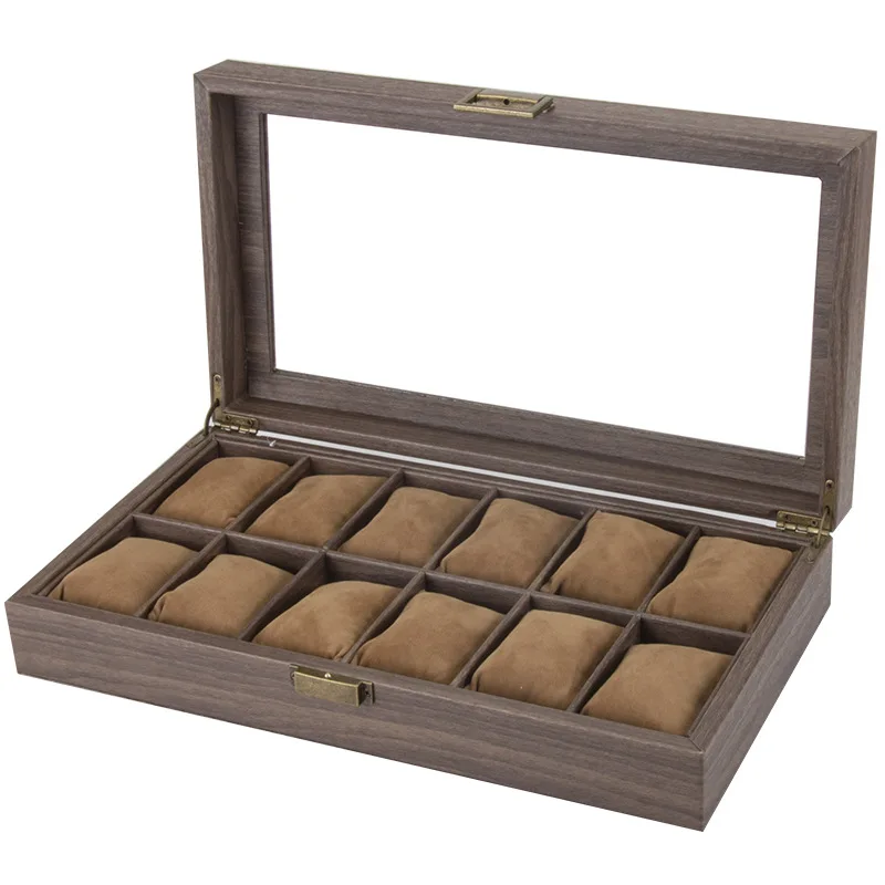 Retro 12 Slot Watch Organizer Box Wood Grain PU Leather 12 Grids Jewelry Watch Display Case Holder Storage Box Gift Box