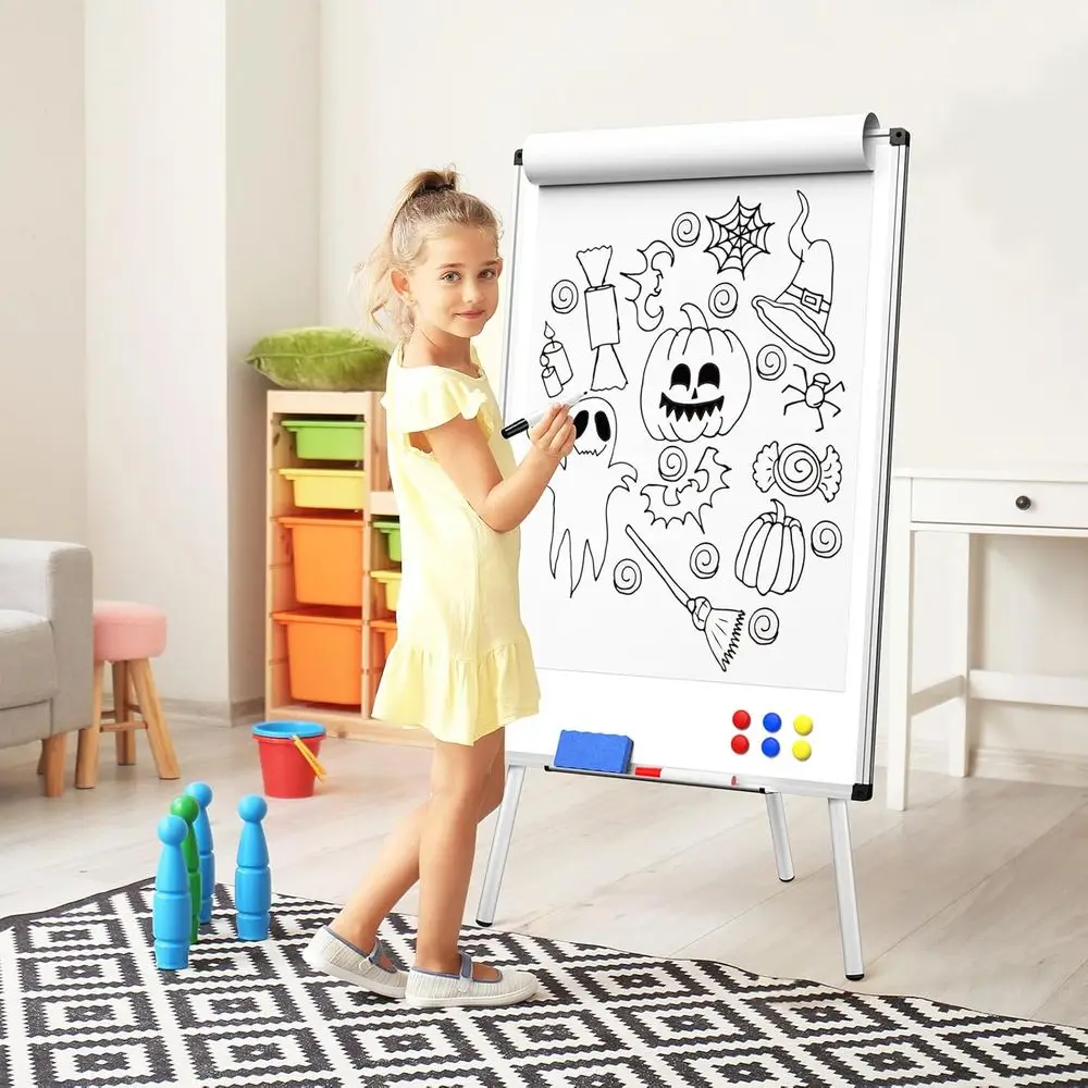 حامل سبورة بيضاء مغناطيسي ثلاثي القوائم بارتفاع قابل للتعديل، لوح مسح جاف 36 × 24، حامل عرض مع 6 مغناطيسات، ممحاة، وقلمين