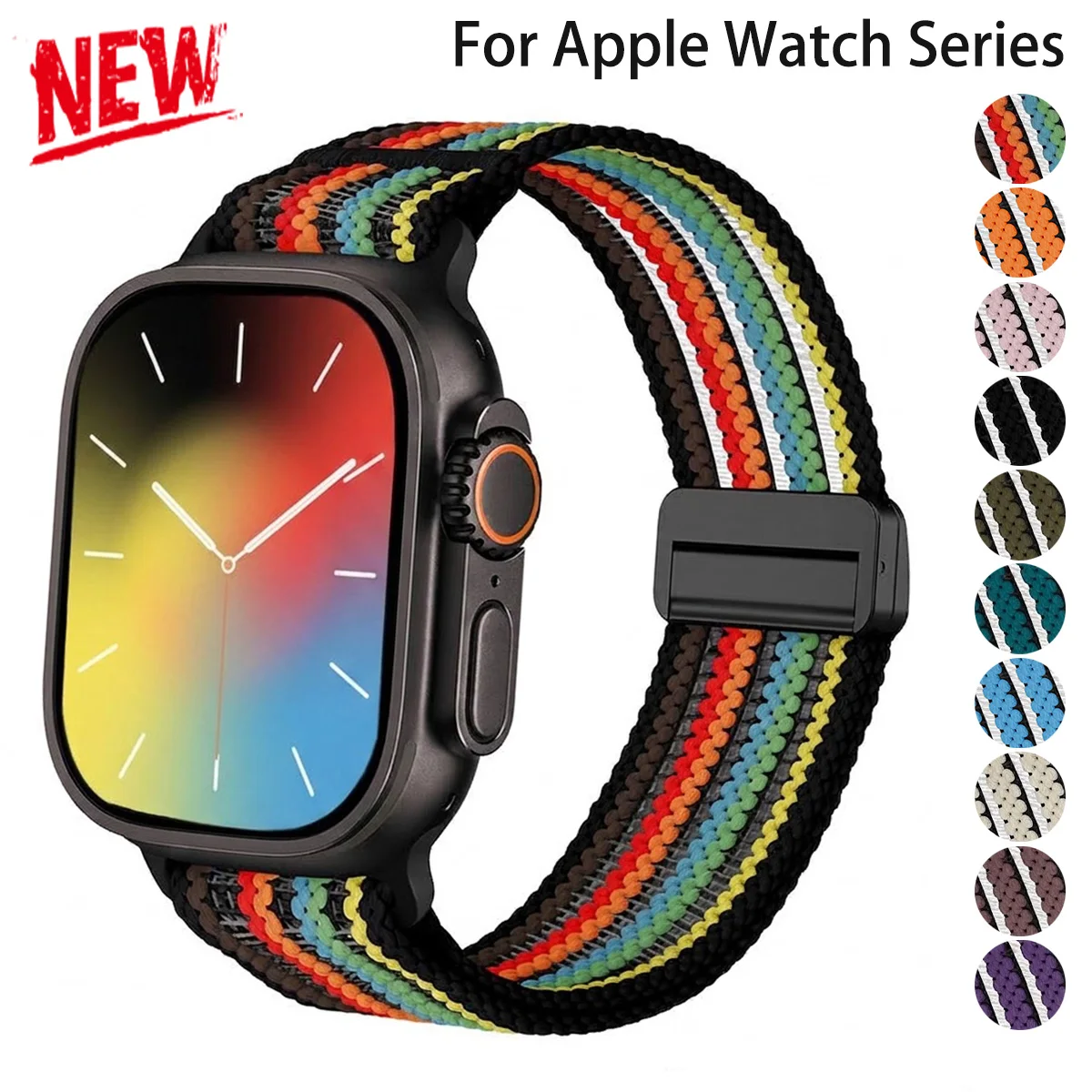 Magnetisches Nylonarmband für Apple Watch Series 11 10 9 8 7 6 SE3, Mesh-Sportarmband für Iwatch Ultra 3/2 49 46 44 42 40 3MM Armband